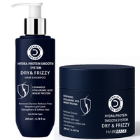 Hair shampoo and mask set for dry and frizzy hair by Dermaly Men Expert on a white background.