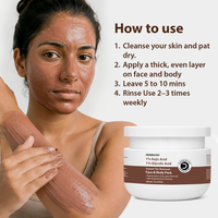 A woman applies a brown face mask to her arm while another woman looks on, with text reading 'How to use' and a jar of Derminity 1% Kojic Acid 1% Glycolic Acid Face & Body Pack shown on a light gray background.