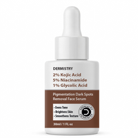 Dermistry Pigmentation Dark Spots Removal Face Serum in a 30ml white bottle with a white dropper cap and a brown label.